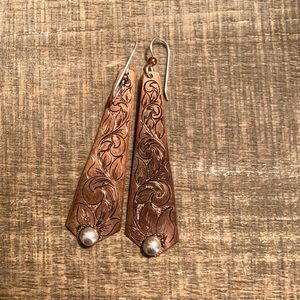 Copper Engraved Floral Earrings